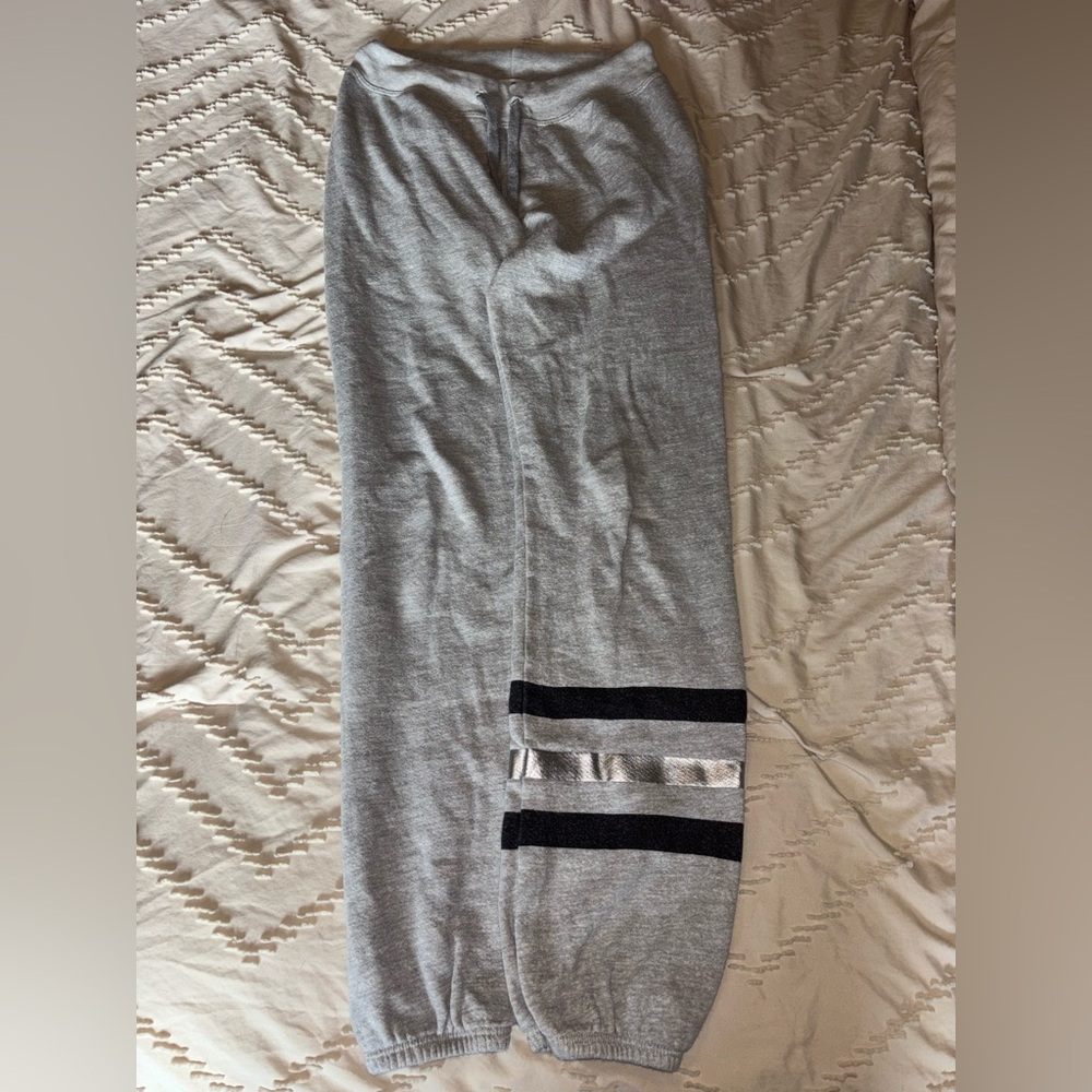 SUNDRY - Gray joggers with Black and Silver Stripes